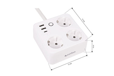 Cofan – Regleta Inteligente WiFi con 3 Tomas + 2 Puertos USB + 1 USB-C | Control Remoto | Compatible con Alexa y Google | App Smart Life o Tuya